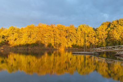 Scenic view of lake against sky during autumn