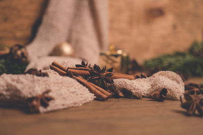 Close-up of wood on table