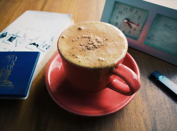 High angle view of coffee on table