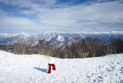 Snow covered field against sky