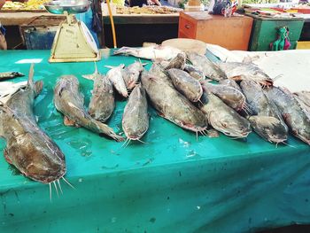 High angle view of fish in market