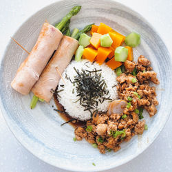 High angle view of food in plate