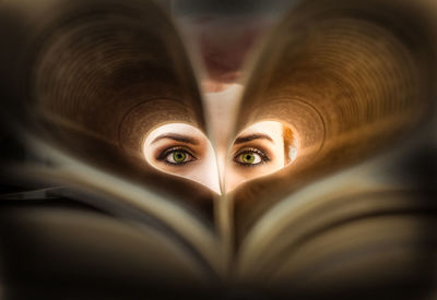 Digital composite image of heart shape on book