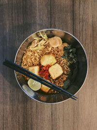 High angle view of breakfast in bowl on table