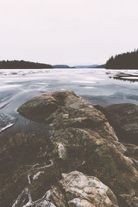 Scenic view of lake against clear sky