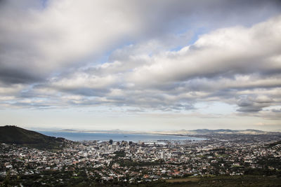 High angle view of buildings against sky