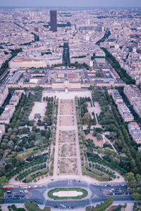 High angle view of buildings in city