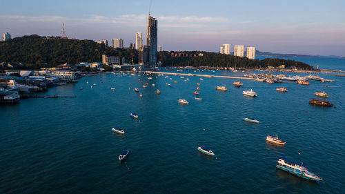 High angle view of buildings in city