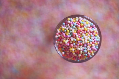 Close-up of sprinkles in bowl on table