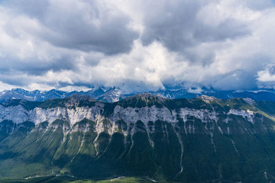 Aerial view of snowcapped mountains against sky