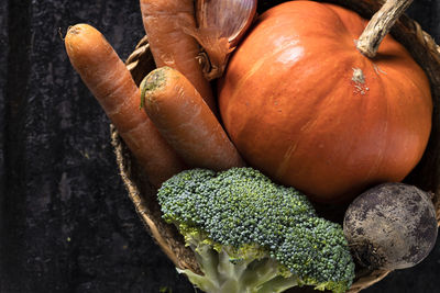 High angle view of pumpkins on table