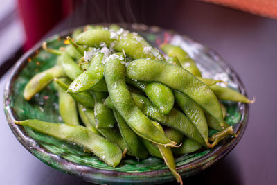 High angle view of vegetables in bowl on table