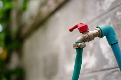 Close-up of garden hose in tap