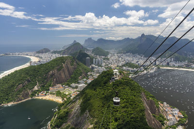 Beautiful view from sugar loaf cable car to green rainforest mountains