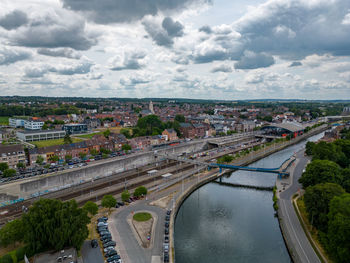 High angle view of cityscape against sky