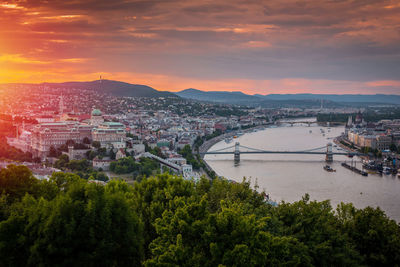 Scenic view of cityscape against sky during sunset