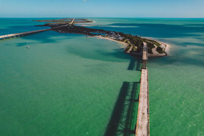 High angle view of boats in sea