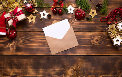 Directly above shot of christmas decoration on table