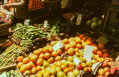 High angle view of fruits for sale in market