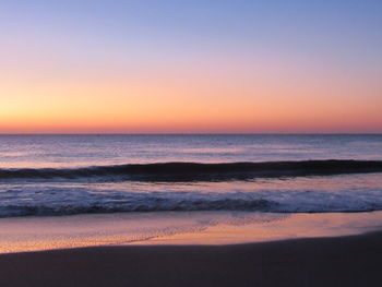 Scenic view of sea against clear sky during sunset