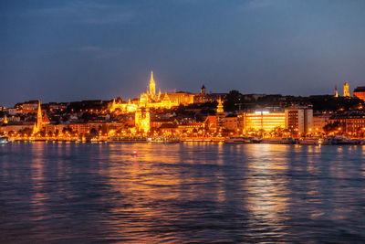 Illuminated buildings in city at night