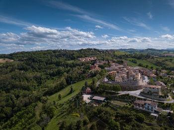 High angle view of townscape against sky