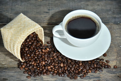 High angle view of coffee cup on table