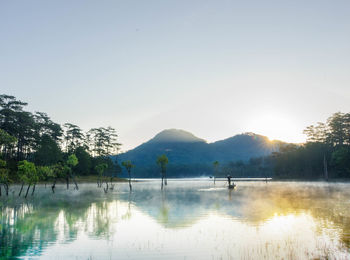 Scenic view of lake against clear sky