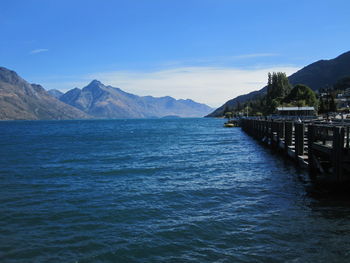 Scenic view of sea against blue sky