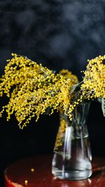 Close-up of yellow flower vase on table