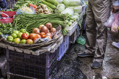 Low section of fruits for sale at market stall