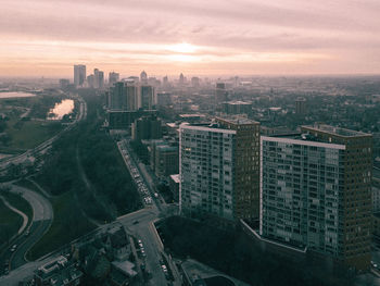 Aerial view of cityscape against sky