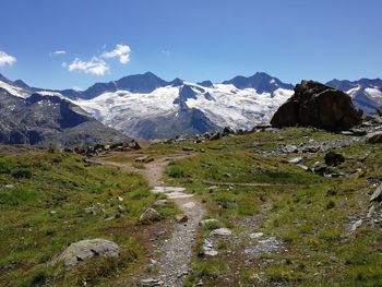 Scenic view of snowcapped mountains against sky