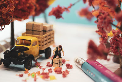 Close-up of toy car on table