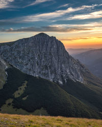 Scenic view of mountains against sky during sunset