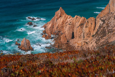 Aerial view of sea my rock formation