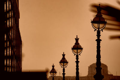 High section of lamp post at night