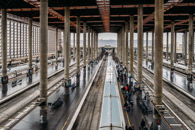 High angle view of railroad tracks in city