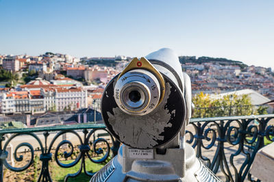 Close-up of cityscape against clear sky