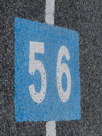 High angle view of number on road