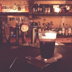 Close-up of beer in glass