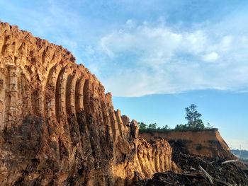 Low angle view of rock formations against sky