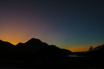 Scenic view of silhouette mountains against sky during sunset