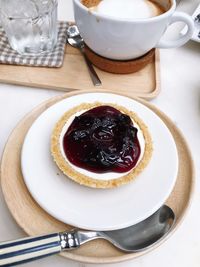 High angle view of breakfast on table