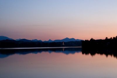 Scenic view of lake at sunset
