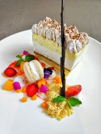 High angle view of cake served on table
