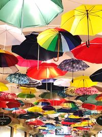 Close-up of multi colored umbrellas