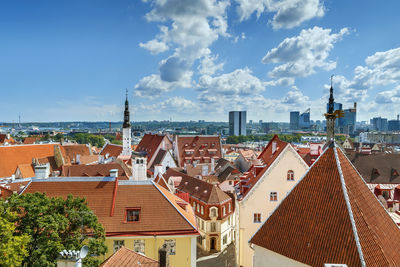 High angle view of townscape against sky