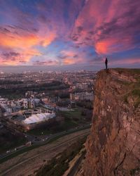 High angle view of cityscape against sky during sunset