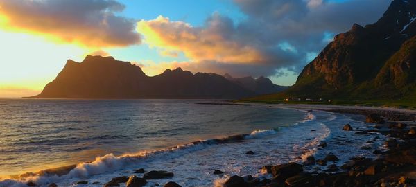 Scenic view of sea against sky during sunset